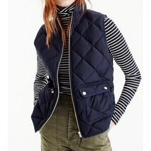 J. Crew Excursion Puffer Diamond Quilted Vest Zip Preppy Classic Solid Navy Blue
